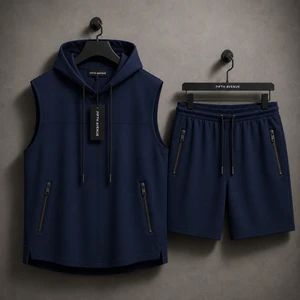 Mens Sleeveless Hooded T-Shirt and Shorts Set - FAMTSS3