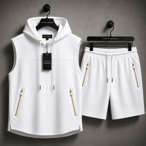 Mens Sleeveless Hooded T-Shirt and Shorts Set - FAMTSS5
