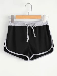 Fifth Avenue Women's French Terry Dolphin Contrast Hem Shorts - Black and White