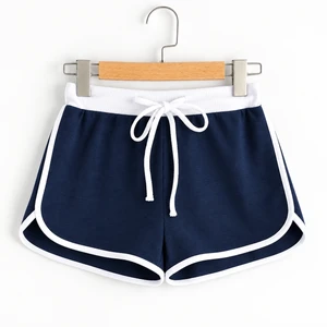 Fifth Avenue Women's French Terry Dolphin Contrast Hem Shorts - Navy Blue and White