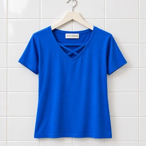 Fifth Avenue Women's Crug Criss Cross Neck T-Shirt - Blue