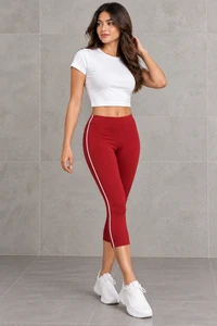 Fifth Avenue Womens Basic Contrast Piping Crop Cotton Leggings - Red