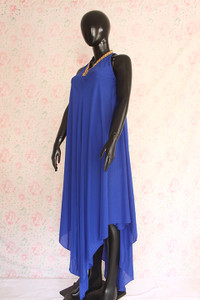 Blue Sleeveless Silk Lawn Top by Marvi