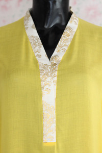 Yellow Silk Lawn Top by Marvi
