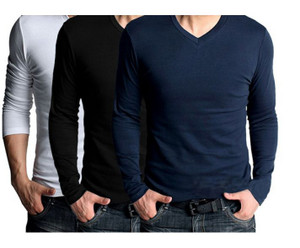 Set Of 3 Long Sleeves V Neck T-Shirts By Tee Tall