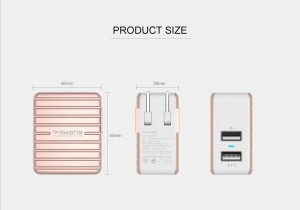 fshang 3.4A Dual USB Wall Quick Charger - Gold