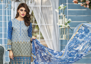 Al Karam LAWN 3 PIECE - PRINTED LAWN WITH CHIFFON DUPATTA Design SS-135-Blue
