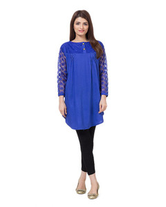 Royal Blue Cotton and Net Top For Women by Tee Tall