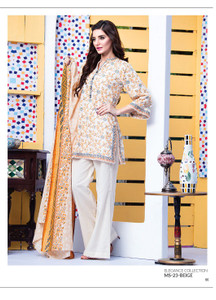 AlKaram Mid Summer Printed 3 Piece Mother Collection MS-23-Beige