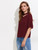 Fifth Avenue Women's Tailored Choker Neck Layer Fluted Sleeve Top - Maroon