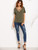 Fifth Avenue Women's Double V Neck Criss Cross T-Shirt - Light Olive Green