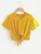 Fifth Avenue Women's RITZ Slit V Neck Bottom Knot Crop Top - Yellow