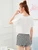 Fifth Avenue Women's NSS39 Let Me Sleep Print Tshirt and Striped Shorts Cotton Set - White