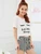 Fifth Avenue Women's NSS39 Let Me Sleep Print Tshirt and Striped Shorts Cotton Set - White