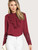 Fifth Avenue Women's UVA1145 Neck Ruffle Lace Cuff Blouse - Maroon