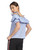 Fifth Avenue Women's Contrast Binding Striped Ruffle Off Shoulder Blouse UVA1150 - Blue