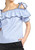 Fifth Avenue Women's Contrast Binding Striped Ruffle Off Shoulder Blouse UVA1150 - Blue