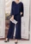 Fifth Avenue Batwing Sleeve Top and Palazzo Pants 2 Piece Set TPS65 - Navy Blue