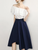 Fifth Avenue Off Shoulder Top and Skirt 2 Piece Set TPS116 - Navy Blue and White