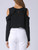 Fifth Avenue Women's UVA1286 Cold Shoulder Ruffle Detail Blouse - Black