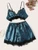 Fifth Avenue Women's NSS93 Lace Trim Bralette and Shorts Satin Set - Blue