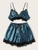 Fifth Avenue Women's NSS93 Lace Trim Bralette and Shorts Satin Set - Blue