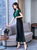 Fifth Avenue Color Block Top and Panel Pants 2 Piece Set TPS179 - Black and Green