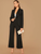Fifth Avenue Women's TPS401 Georgette Waterfall Style Kimono Top and Pants 2 Piece Co-Ord Sets - Black