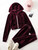 Fifth Avenue Womens Zip Up Velvet Hoodie and Pants Co-Ord Set FAVELC13 - Maroon