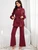 Fifth Avenue Women's Georgette High Neck Top and Pants Set - FAWGTPS7