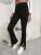 Fifth Avenue Women's Elastic Waist Flare Detail Front Slit Pants FAWLP15