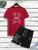 Mens Summer Printed Co Ord Set by Fifth Avenue MSFACSS11 - Maroon Black