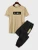 Mens Summer Printed Jogger Pants Co Ord Set by Fifth Avenue MSFACSS46 - Cream Black