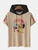 Fifth Avenue Japanese Cat Print MIFT424 Hooded ROKA T-Shirt - Cream Black