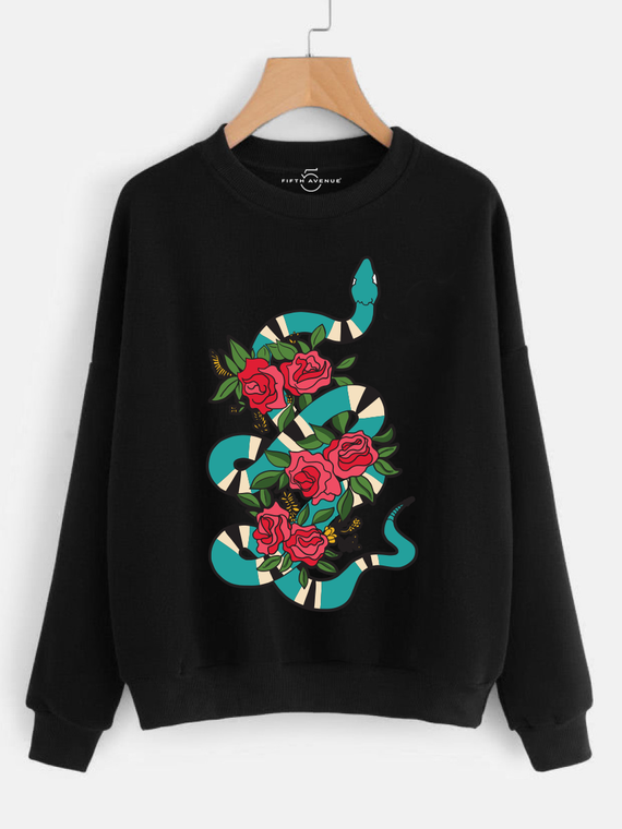 Fifth Avenue Floral Snakes Printed Sweatshirt - Black
