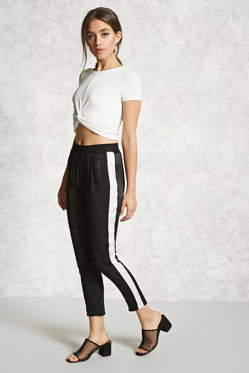 Fifth Avenue Women's Satin Contrast Panel Track Pants - Black and White