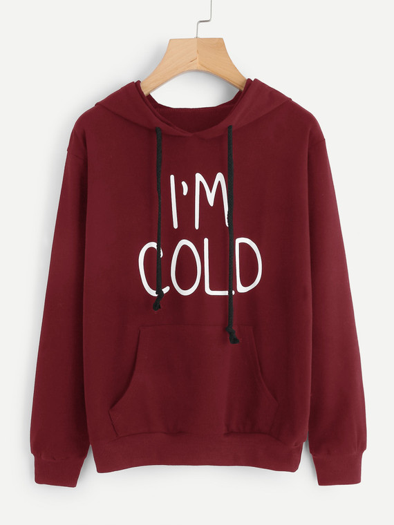 Fifth Avenue I'm Cold Print Hoodie - Maroon