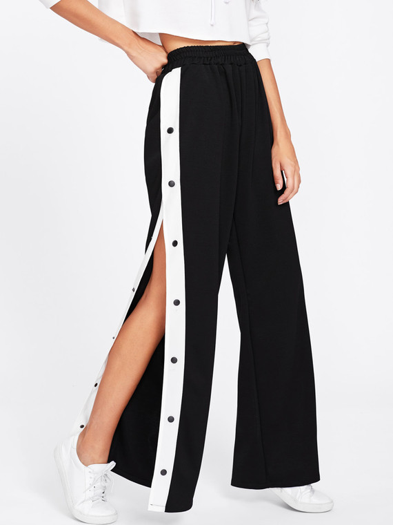 Fifth Avenue Women's Roma Snap Button Active Track Pants - Black and White