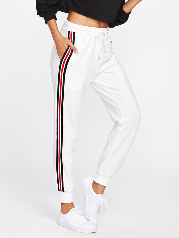 Fifth Avenue Women's MONE Striped Active Jogger Pants - White