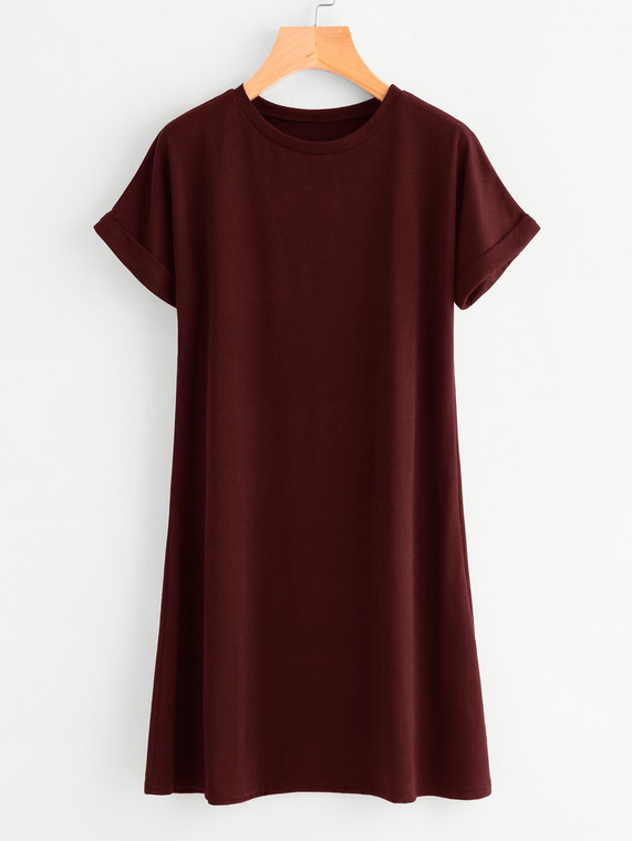 Fifth Avenue Women's ZENGE Rolled Cuff T-Shirt Dress - Maroon