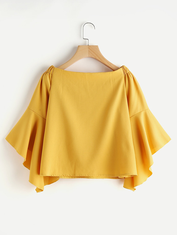 Fifth Avenue Silky Exaggerated Sleeve Off Shoulder Top - Yellow