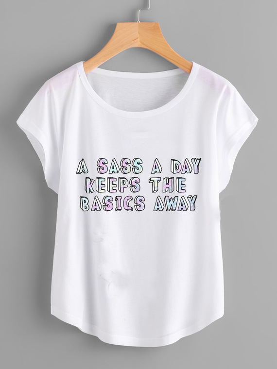 Fifth Avenue Women's Dolman Sass A Day Basic Away Printed T-Shirt - White