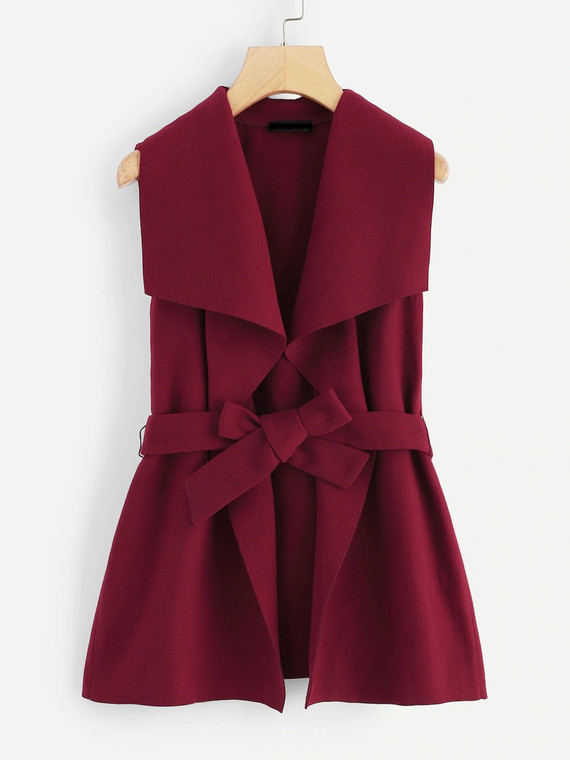 Fifth Avenue Women's RAPT9 Self Tie Sleeveless Fleece Coat - Maroon