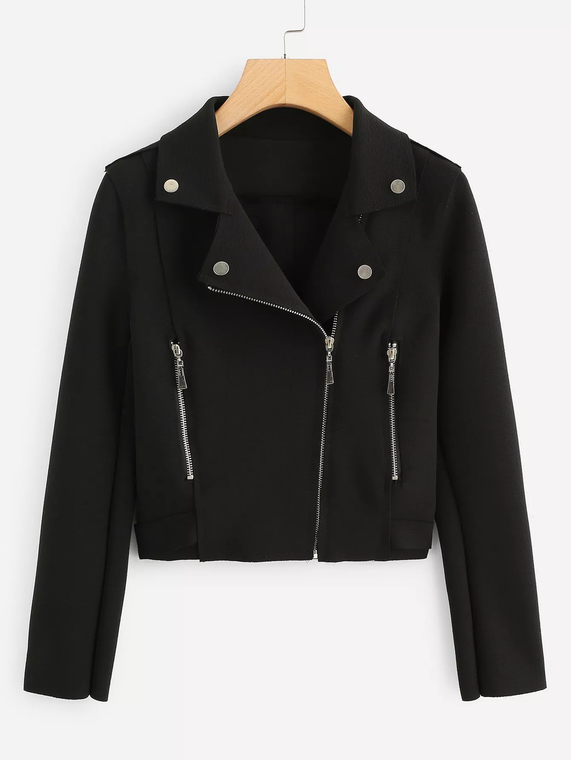Fifth Avenue Cropped Fleece  Moto Jacket LNA1001 - Black