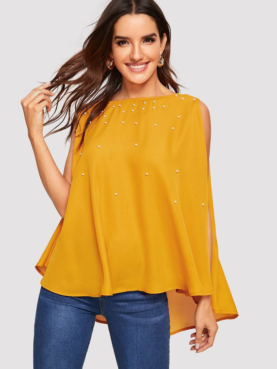 Fifth Avenue Women's Cape Sleeve Beaded Blouse UVA1107 - Mustard