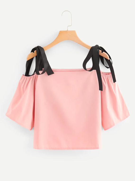Fifth Avenue Women's UVA1243 Off Shoulder Tie Blouse - Pink