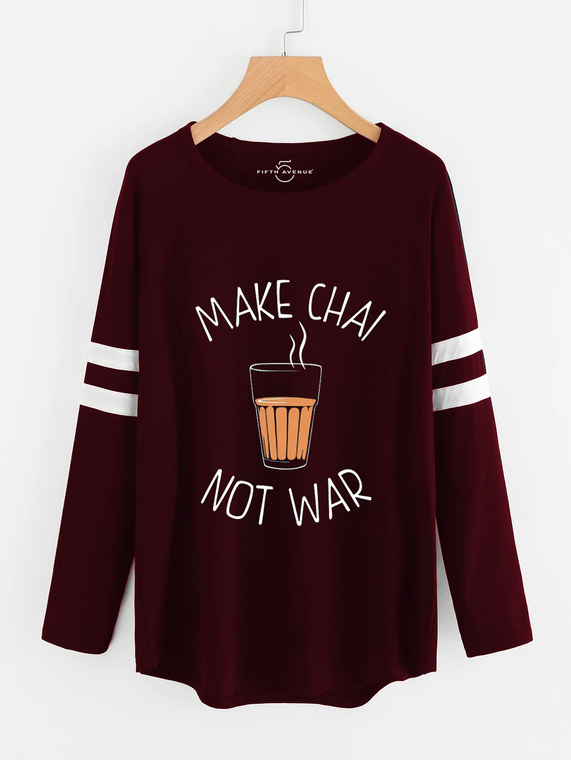 Fifth Avenue Women's NAZA Full Sleeves Nonza Florals Printed T-Shirt - Maroon