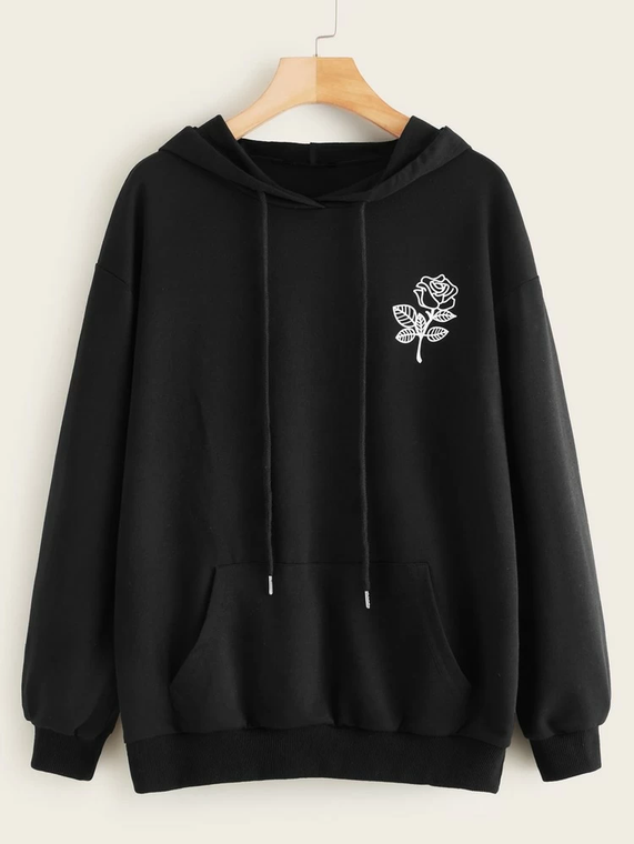 Fifth Avenue JIMKA Rose Print Hoodie - Black