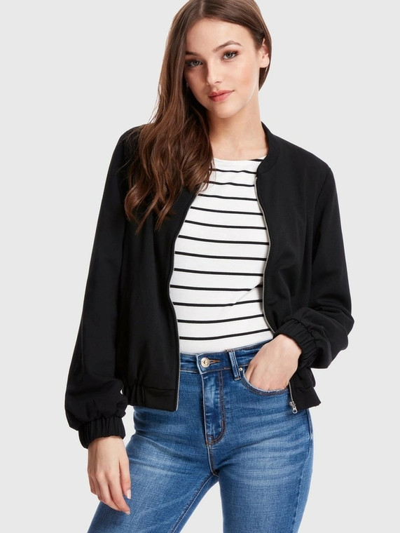Fifth Avenue Fleece Cropped Zip Up Bomber Jacket LNA2040 - Black