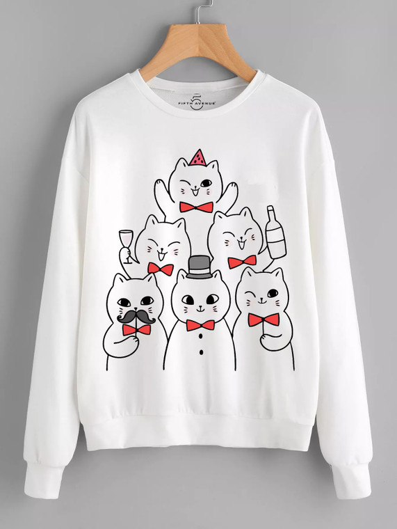 Fifth Avenue DIFT37 Cats Party Printed Sweatshirt - White